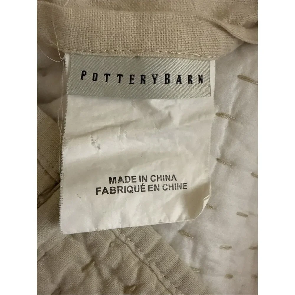 Pottery Barn Natural Beige Pick Stitch Standard Pillow Sham Linen Cotton Blend